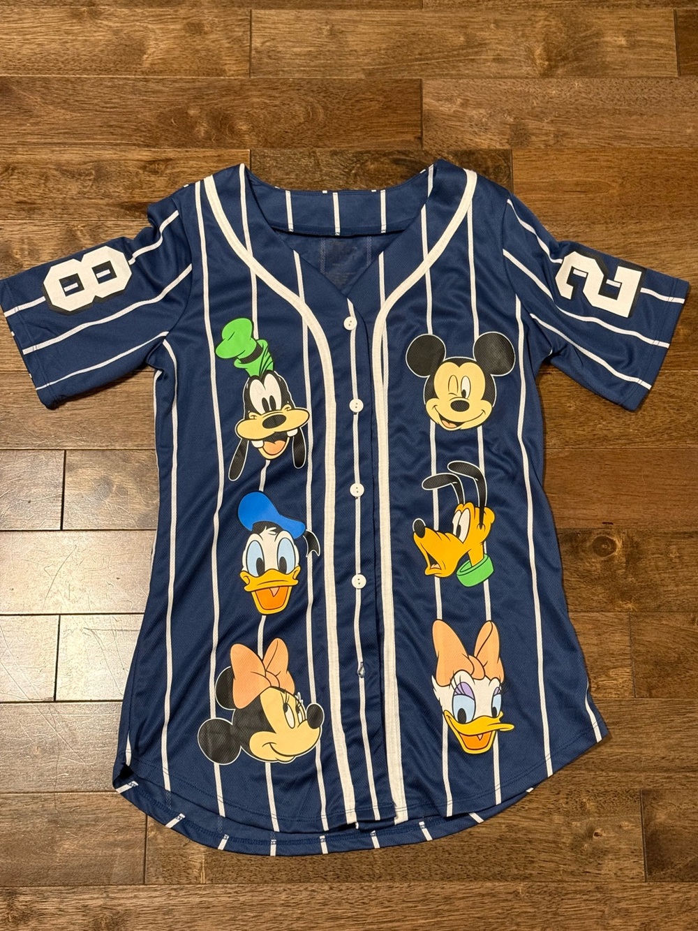 Disney Mickey Mouse & Friends Baseball Jersey Men’s L Navy Pinstripe Button Up
